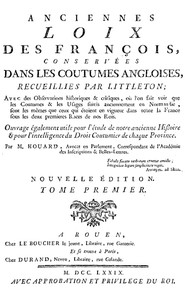 Ebook Anciennes loix des François, conservées dans les coutumes angloises, recueillies par Littleton, Vol. I Hoüard, David